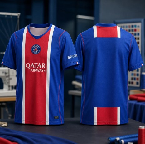 Blue & Red Striped Football Jersey – Premium Short Sleeve Soccer Sports T-Shirt for Men