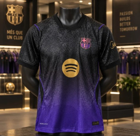 FC Barcelona Black & Purple Football Jersey – Stylish Soccer Sports T-Shirt for Men
