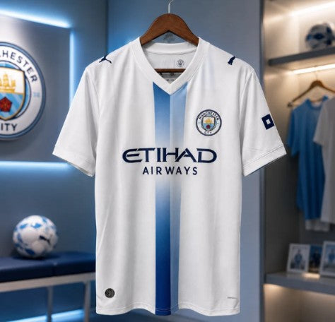 White & Blue Football Jersey – Premium Short Sleeve Soccer Sports T-Shirt for Men