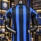 Men's Blue & Black Striped Football Jersey – Short Sleeve Sports T-Shirt